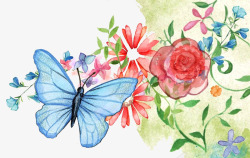 蝴蝶旁的花朵图案素材