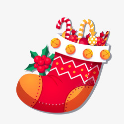 节日糖果红黄色装满糖果的圣诞袜子高清图片