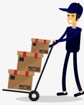 卡通快递员png免抠素材_新图网 https://ixintu.com 取件 快递员 推车 搬货员 搬运 物流 盒子 运输 送件 送货