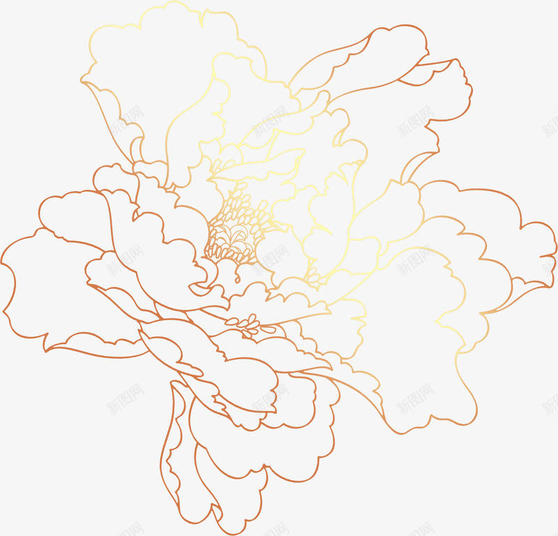 手绘金色牡丹花png免抠素材_新图网 https://ixintu.com 牡丹花 素材 金色