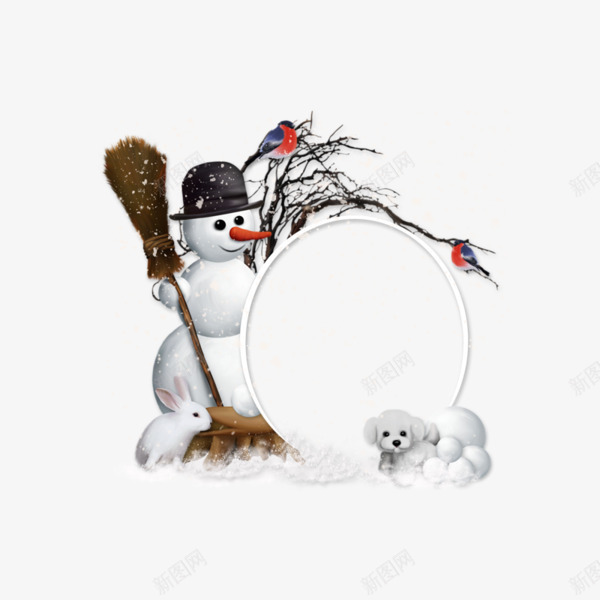 创意雪人相框png免抠素材_新图网 https://ixintu.com 小狗 扫帚 相框 边框 雪人