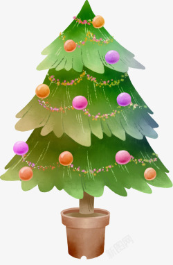 彩色圣诞树手绘人物素材