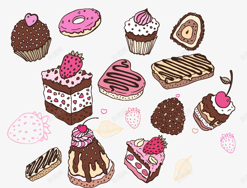 糕点甜点png免抠素材_新图网 https://ixintu.com 冰淇淋 手绘 甜点 糕点 草莓 蛋糕
