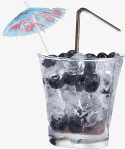 蓝色小伞冰镇蓝莓汁高清图片