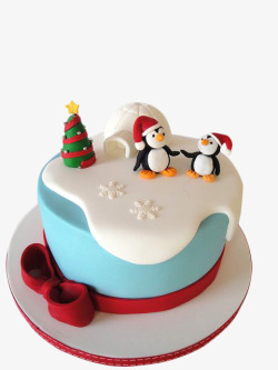 圣诞树样式甜品圣诞小企鹅蛋糕高清图片