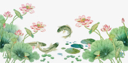 中国风大鲤鱼手绘荷花装饰图案高清图片