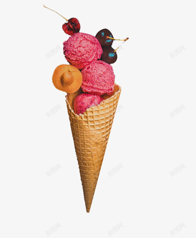 草莓冰淇淋png免抠素材_新图网 https://ixintu.com 冰淇淋 甜筒 甜食 零食 食物