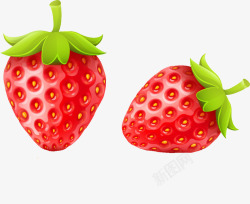 两颗草莓两颗萌萌的可爱草莓高清图片