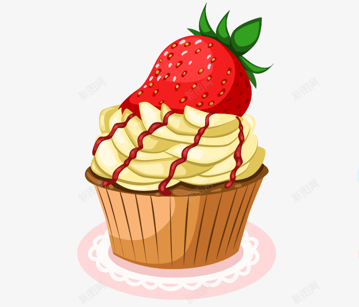 卡通手绘草莓纸杯蛋糕png免抠素材_新图网 https://ixintu.com 卡通蛋糕 手绘蛋糕 纸杯蛋糕 草莓蛋糕