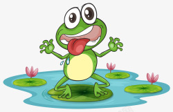 站在荷叶站在荷叶上吐舌的青蛙高清图片