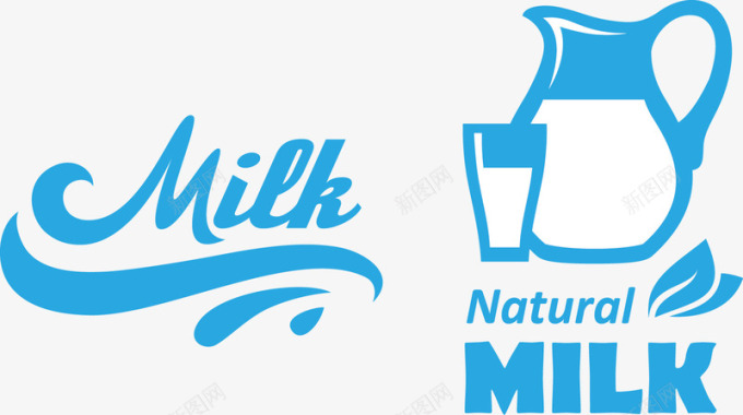 milk牛奶图标蓝色文字矢量图图标