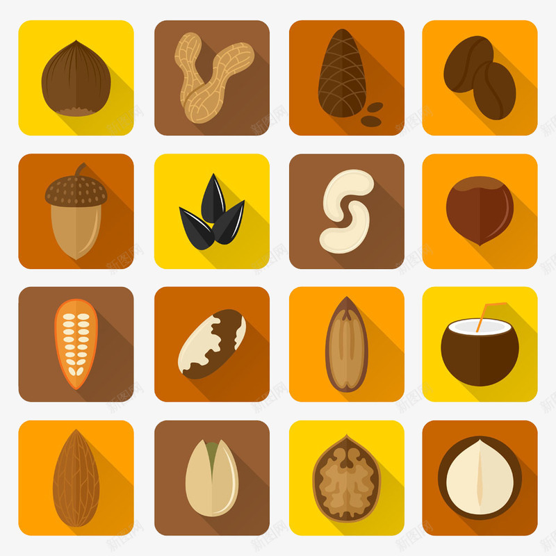 各种各可样的坚果图标png_新图网 https://ixintu.com 开心图 椰子 玉米