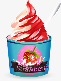双旋冰激凌手绘草莓冰激凌高清图片