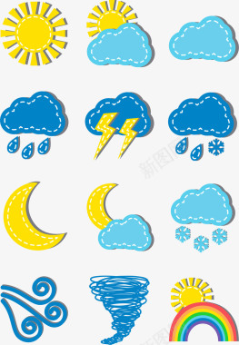 卡通手绘彩虹手绘天气气象标志矢量图图标图标