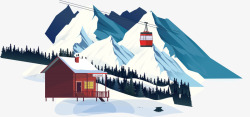 冬季度假滑雪木屋矢量图素材