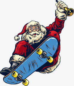 蓝色滑板圣诞节呆萌圣诞老人高清图片