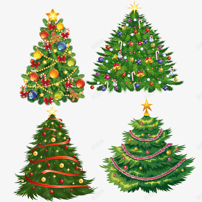 漂亮圣诞树组合png免抠素材_新图网 https://ixintu.com 圣诞元素 圣诞树 圣诞节 彩灯 绿色