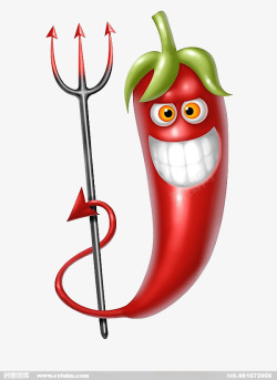 大笑的辣椒拿着叉子的红辣椒高清图片