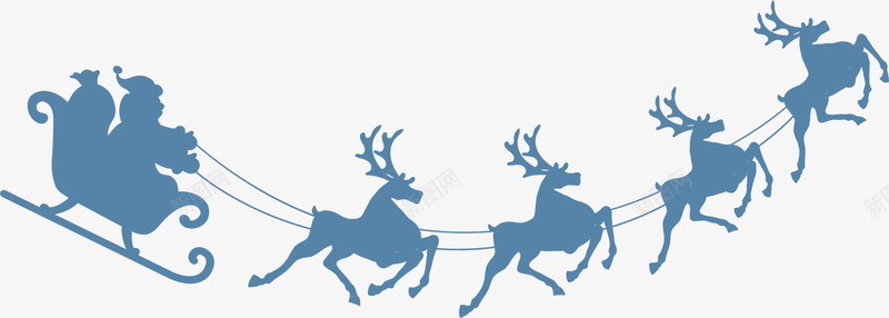 圣诞节蓝色麋鹿png免抠素材_新图网 https://ixintu.com 喜庆 圣诞老人 圣诞节麋鹿 奔跑 蓝色雪橇 蓝色麋鹿