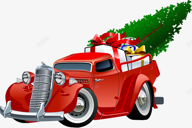 圣诞节红色卡通车辆png免抠素材_新图网 https://ixintu.com 卡通车辆 圣诞树 圣诞礼物 圣诞节 白色礼盒 红色汽车