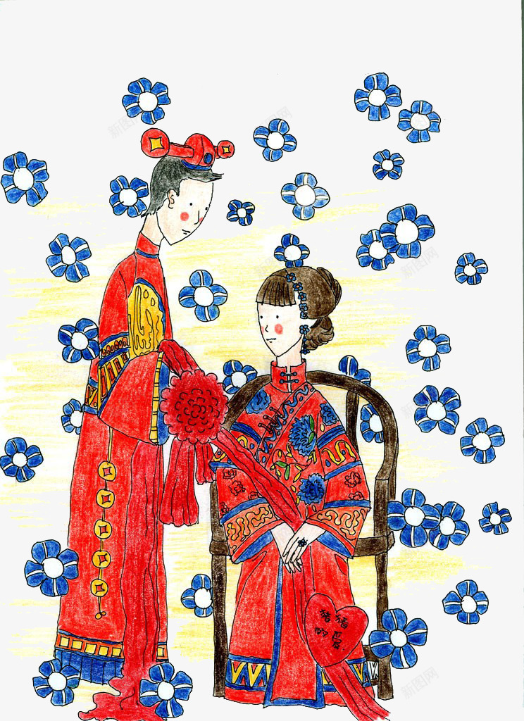 古代结婚卡通png免抠素材_新图网 https://ixintu.com 喜庆 服装 红色