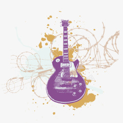 紫色吉他和水彩矢量图素材