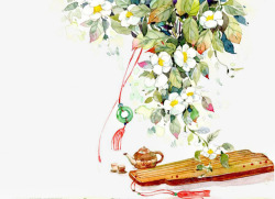 花卉茶壶唯美古风手绘插画高清图片