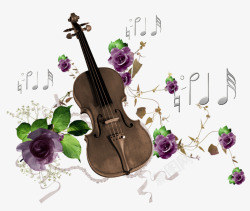 吉他卡通手绘吉他紫色玫瑰花高清图片