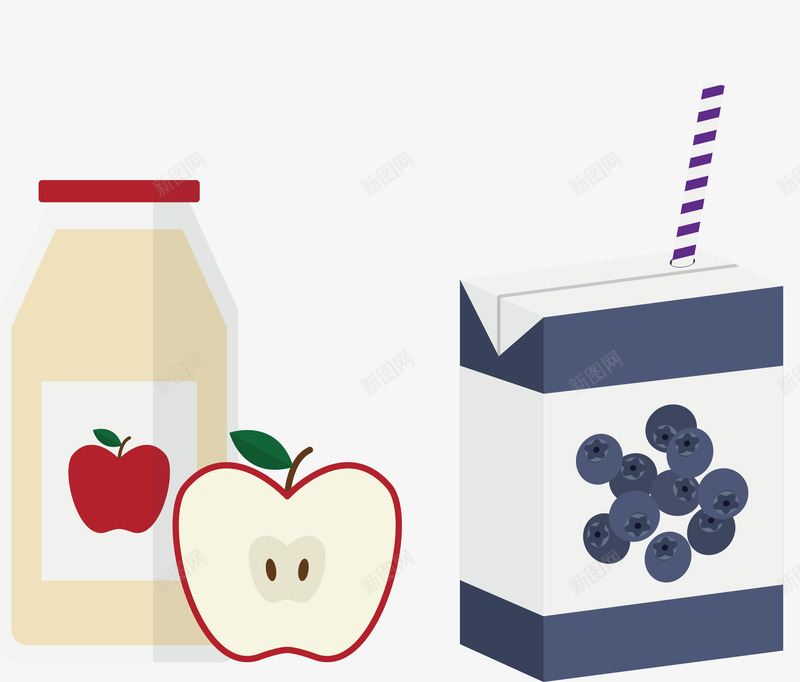 营养水果果汁png免抠素材_新图网 https://ixintu.com 玻璃瓶果汁 盒装果汁 苹果汁 蓝莓汁