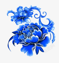 手绘蓝色花朵牡丹素材