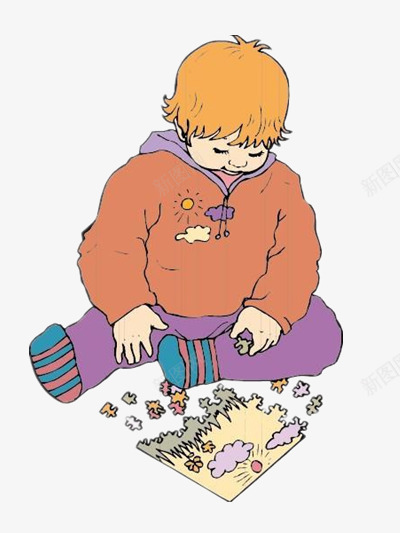 玩拼图的金发男孩png免抠素材_新图网 https://ixintu.com 休闲 儿童 卡通 益智