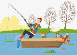 一家人钓鱼手绘钓鱼的一家人矢量图高清图片
