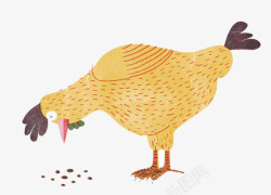 小鸡吃米手绘复古手绘吃米公鸡高清图片
