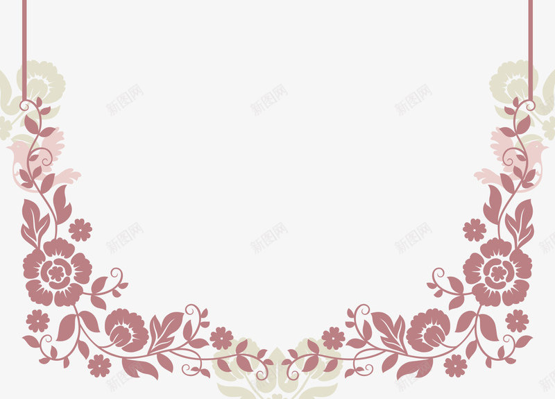 创意花朵边框png免抠素材_新图网 https://ixintu.com 创意边框 文艺 粉色叶子 粉色花朵 粉色藤蔓 花朵边框