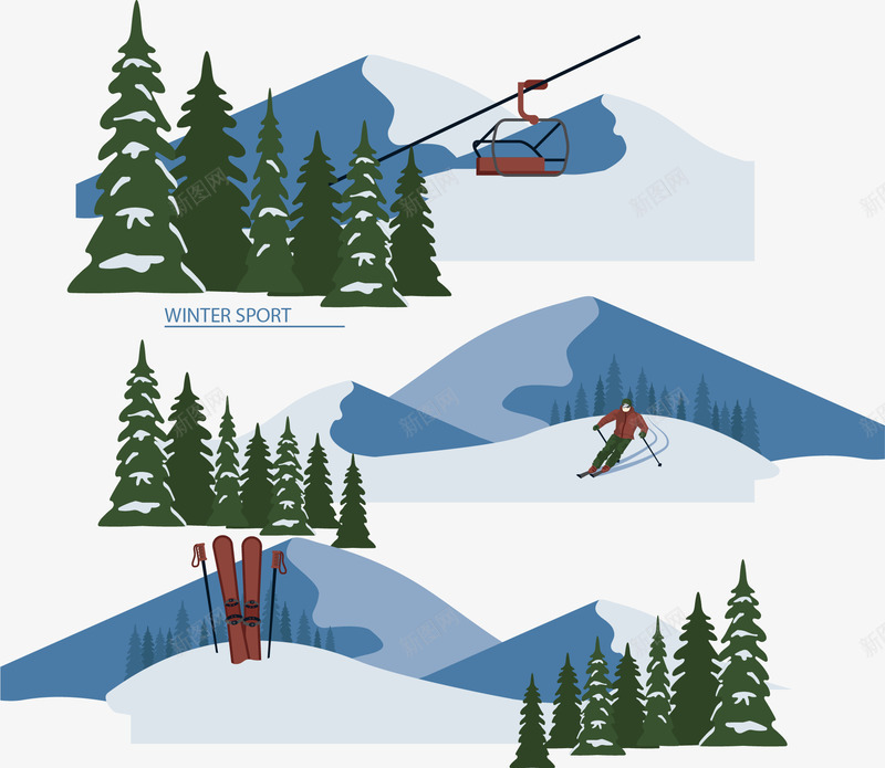 高山滑雪场矢量图ai免抠素材_新图网 https://ixintu.com 滑雪 滑雪场 缆车 运动 高山 矢量图
