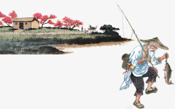 唯美国画中国风渔夫高清图片