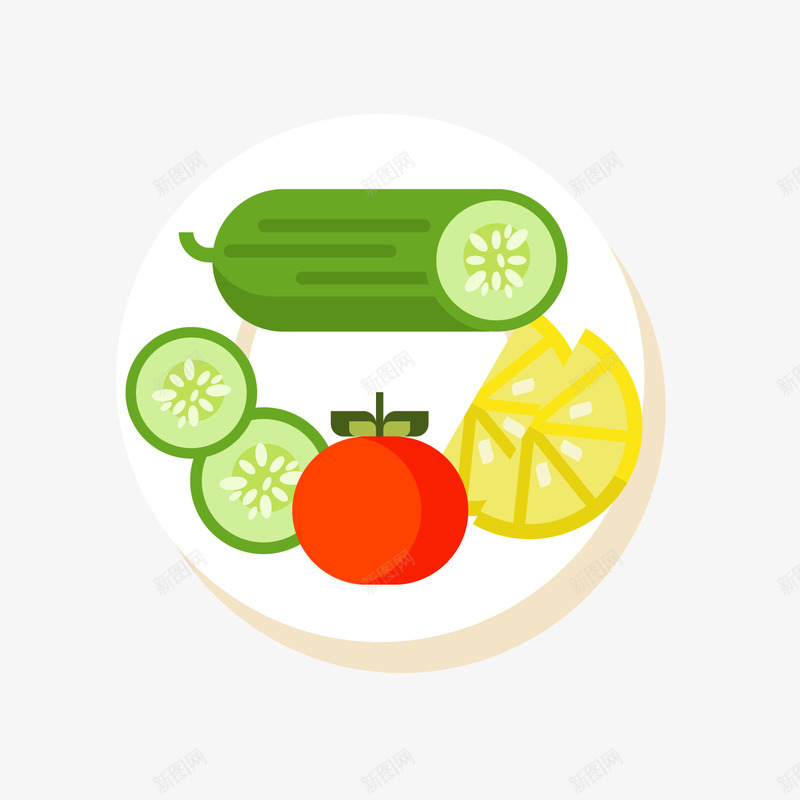 绿色瓜果蔬菜png免抠素材_新图网 https://ixintu.com 瓜果蔬菜 绿色青瓜 西红柿 食物 黄瓜