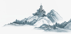 塔楼设计中国风水墨山水画高清图片