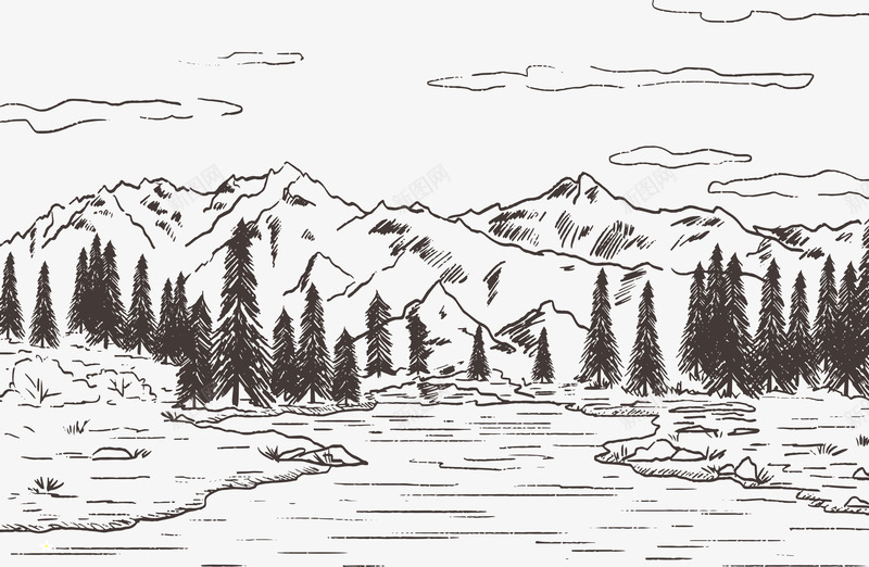手绘森林png免抠素材_新图网 https://ixintu.com 卡通手绘 回归自然 大自然 山区风景 森林 自然景色 自然风光 雪域高原 雪山