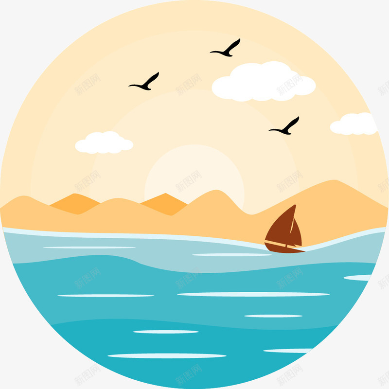 帆船漂浮在智利海域png免抠素材_新图网 https://ixintu.com 休闲 帆船 海域 海鸥