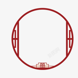 圆形古典黑线框红色圆形中国风边框高清图片