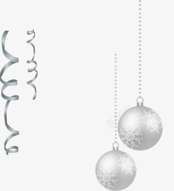 银色手绘手绘圣诞挂饰银色球和彩带高清图片