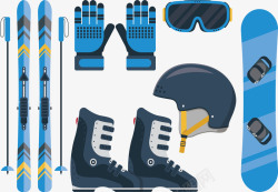 冬季运动蓝色系冰雪运动工具矢量图高清图片