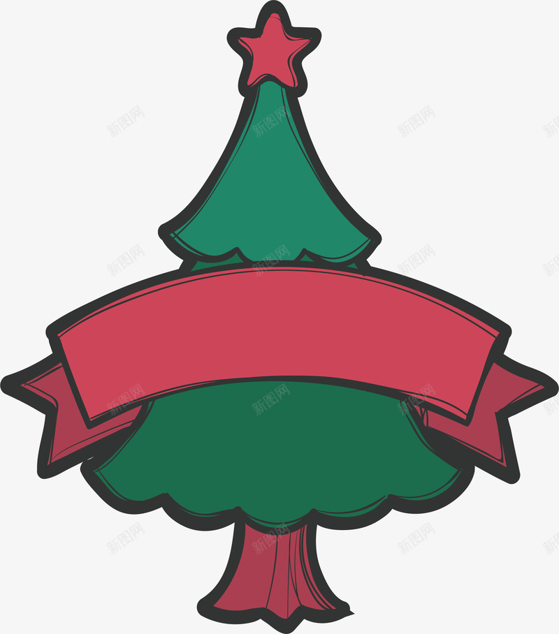 圣诞树标题框png免抠素材_新图网 https://ixintu.com 圣诞树 圣诞节 彩带 彩带标题框 矢量png 红色彩带