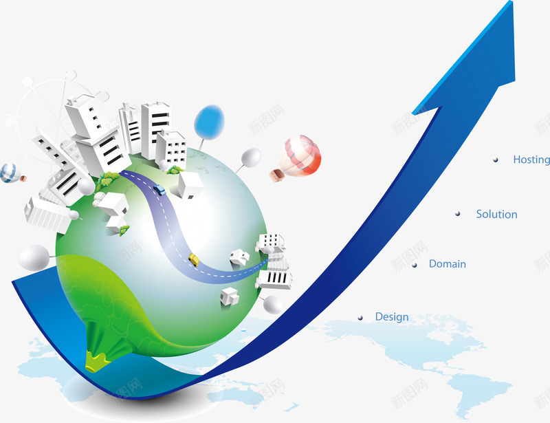 箭头和圆球png免抠素材_新图网 https://ixintu.com 创意画 地球家园 城市 屋子 热气球