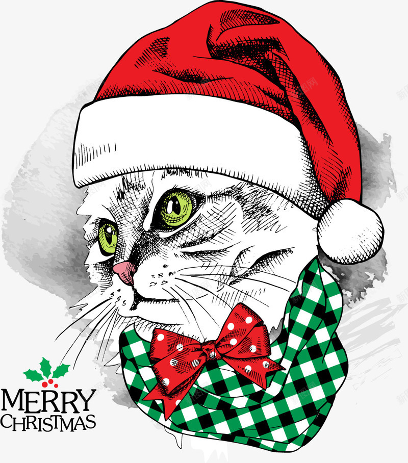 戴圣诞帽猫咪侧脸png免抠素材_新图网 https://ixintu.com 人物侧脸 圣诞节 猫咪 装饰 贺卡元素