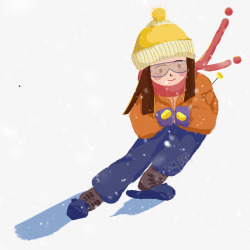 滑雪女孩卡通滑雪高清图片