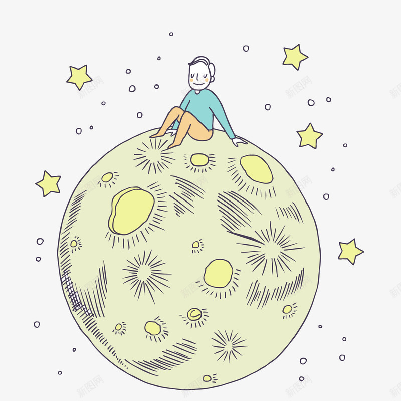 彩绘坐在月球上的男子矢量图ai免抠素材_新图网 https://ixintu.com 创意插画 坐在月球上 太空 宇宙 手绘 男性人物 矢量图