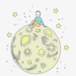 彩绘坐在月球上的男子矢量图素材