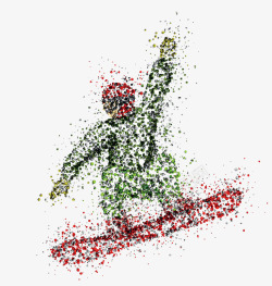 彩色小点背景创意滑雪人物高清图片